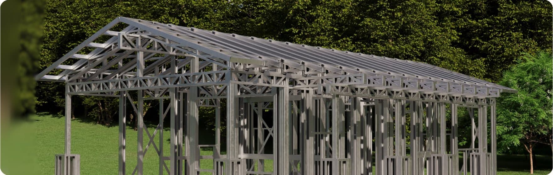 A FrameUpNow cold-formed steel frame for an ADU under construction